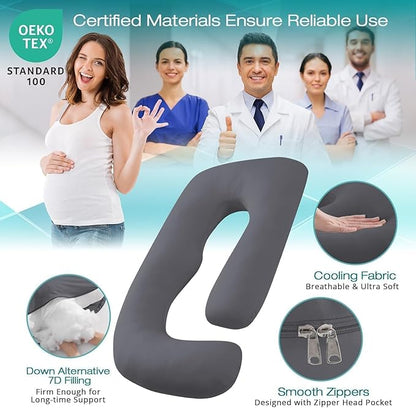 Sasttie Pregnancy Pillows for Sleeping, Jumbo U Shaped Cooling Full Body Pillow with Removable Cover, Pregnant Women Must Haves, Maternity Essential, Dark Grey