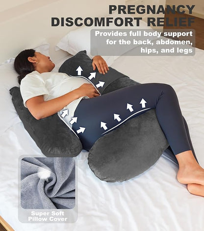 Pregnancy Pillows for Sleeping, Detachable and Adjustable with Pillow Cover, Maternity Body Pillow for Adults, Support for Back, Legs, Belly, HIPS and Pregnancy Must Haves Grey
