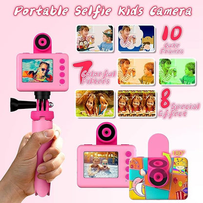 Kids Camera, Waterproof Kids Digital Camera, Children Selfie Camera with 180°Flip Len, 20MP 1080P Sports Action Toy Underwater Camera for Pool Helmet, Birthday Gifts for Boys Girls Age 3-12