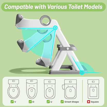 Frog Potty Training Seat, Upgrade Toddler Toilet Seat for Kids Boys Girls, 2 in 1 Potty Training Toilet for Kids, Splash Guard Anti-Slip Pad Step Stool