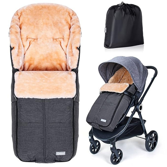 Orzbow Stroller Footmuff Universal | Faux Wool Baby Bunting Bag | Warm, Weather-proof, Adjustable Buckles | Winter Stroller Blanket Cover | Baby Sleeping Bag for Cold Weather Accessories, Dark Grey
