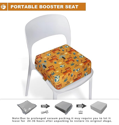 Toddler Booster Seat for Dining Table, Portable Booster Seat for Kitchen Chair, 4 Inch High-Density Foam Cushion with Adjustable Safety Straps and Non-Slip Bottom, Perfect for Kids Travel and Daily