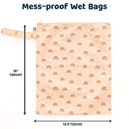 Tiny Twinkle Mess-Proof Waterproof Wet Dry Bag | 2-Pack Reusable Wet Bags for Swimsuits & Baby Clothes | Leakproof Wet Bag for Travel & Diaper Changes for Baby (Boho Rainbow)