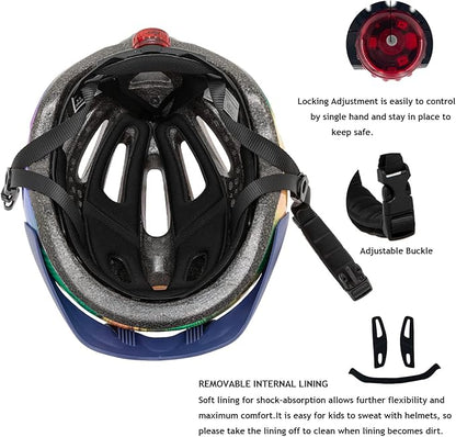 Exclusky Kids Bike Helmet with LED Light – Adjustable Multi-Sport Youth Helmet for Boys & Girls, Ages 5-12, Fits 50-57cm, Cycling Safety Gear