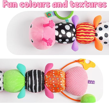 LIGHTDESIRE Baby Toys Musical Caterpillar,Infant Toys Stuffed Animals with Ruler Design,Mirror,Pull String&Ring Bell,Baby Teething Toys for Tummy Time Toys Newborn Gifts 3 6 12 Months(Pink,Leafy Limb)