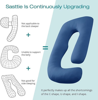 Sasttie Pregnancy Pillows for Sleeping, Jumbo U Shaped Cooling Full Body Pillow with Removable Cover, Pregnant Women Must Haves, Maternity Essential, Navy