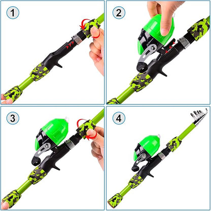 PROBEROS Kids Fishing Pole - Portable Telescopic Fishing Rod and Reel Combo Kit - Spincast Fishing Reel Casting Rods with Lures Lines Tackle Box and Bag for Boys Girls Youth Fishing