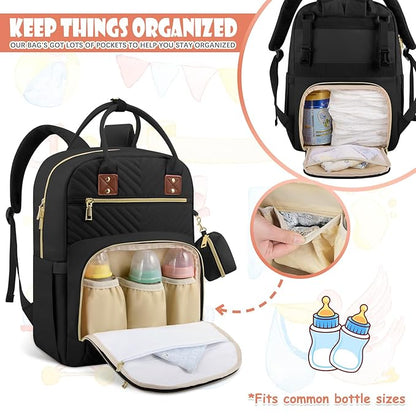 Baby Diaper Bag Backpack, Travel Diaper Bags for Baby Girl Boy Large Capacity Baby Bag Backpack for Women Black
