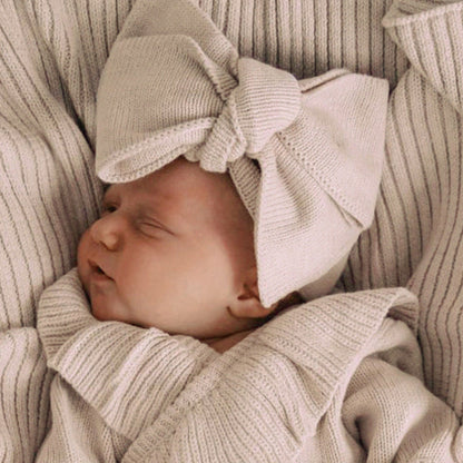 Baby Ruffle-Trim Sweater Cardigan Outfit Pants Headband 3-Piece Set