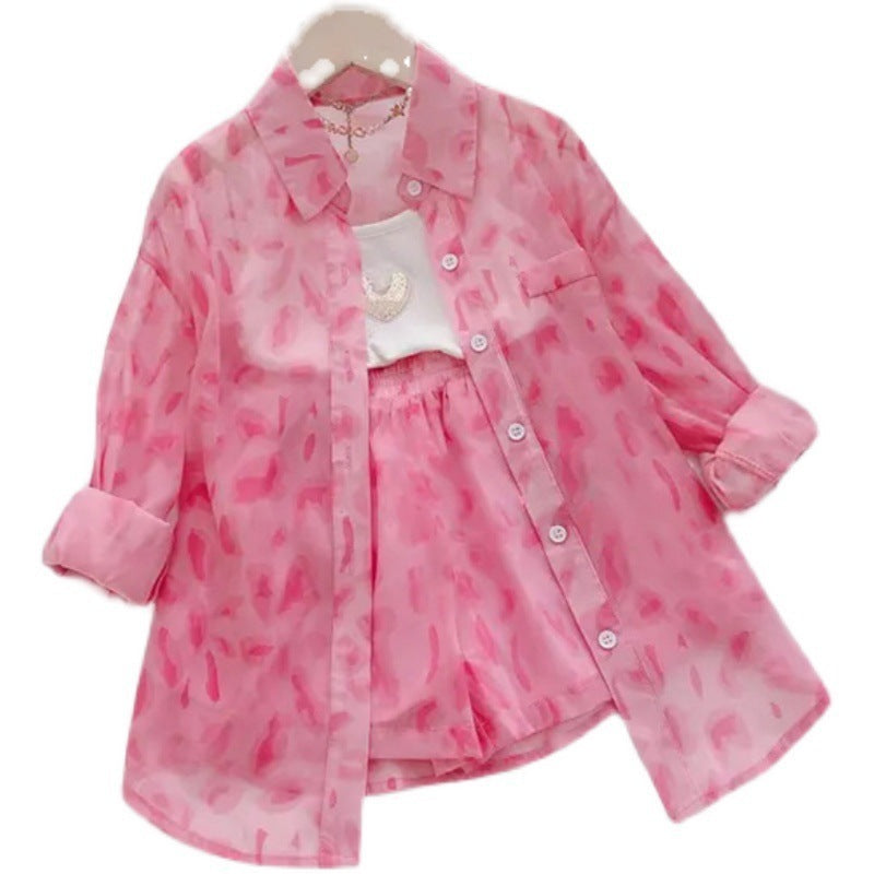 Girls' Summer Suits Sun Protective Clothes Coat Shorts Two-piece Thin