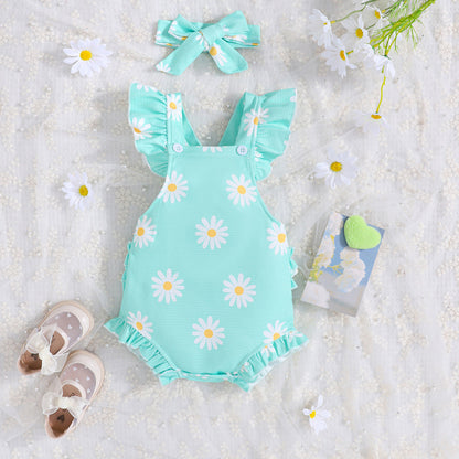 Short Sleeve Casual Rompers Jumpsuit Girls With Headdress