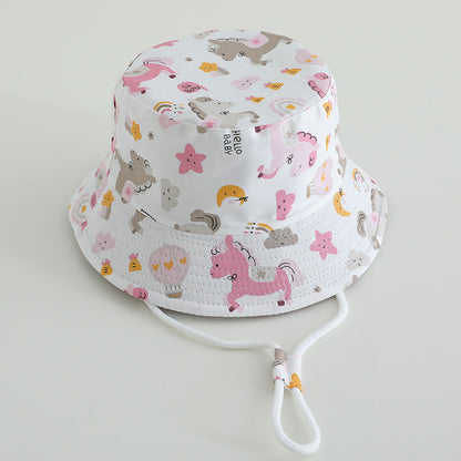 Printed Bucket Hat Cute Car Dinosaur Summer Beach Pure Cotton Fisherman Hat For Babies