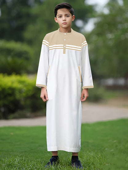 Boy's Fashion Color Contrast Button Striped Robe