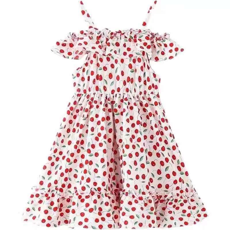 New white on RED adorable pretty print Floral Summer Little Girl Dress