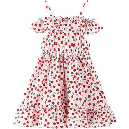 New white on RED adorable pretty print Floral Summer Little Girl Dress