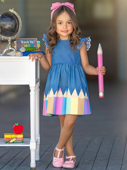 Color Me Pretty Ruffle Sleeve Denim Dress: Denim