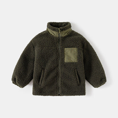 Boys' Thickening Coat Fleece Stand Collar Stitching