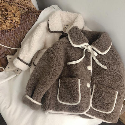 Lamb Wool Baby Turn-down Collar Coat Children's Thickened Cotton-padded