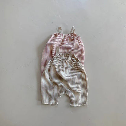 Summer Infant Thin Vertical Striped Suspender Jumpsuit