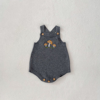 Baby Boys And Girls Mushroom Embroidered Romper Embroidered Hat