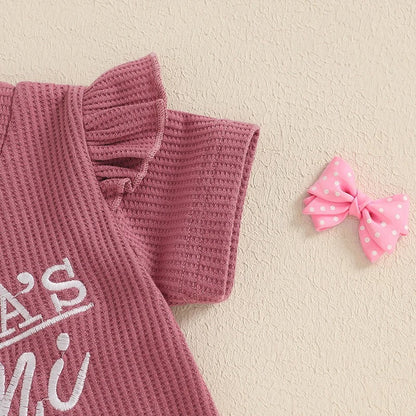 Girls Fashion Letter I Embroidery Waffle Suit