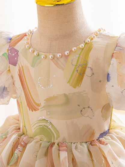 Fashion Puff Sleeve Bowknot Girl Dress