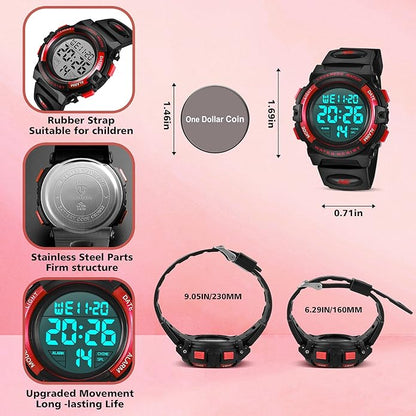 Kids Watch,Boys Watch for 3-15 Year Old Boys,Digital Sport Outdoor Multifunctional Chronograph LED 50 M Waterproof Alarm Calendar Analog Watch for Children with Silicone Band,Kids Gift