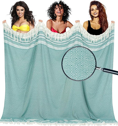 Oversized Turkish Beach Towel Blanket Cotton Giant XL Sandproof Towels Huge Linen XXL Extra Large Big Throw Quilt Blankets for Adults Cloud Travel Camping Glamping Accessories Essentials