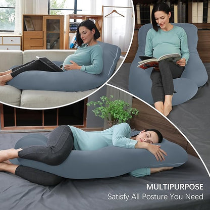 MOON PARK Pregnancy Pillows for Sleeping - U Shaped Full Body Maternity Pillow with Removable Cover - Support for Back, Legs, Belly, HIPS - 57 Inch - Grey - Cooling Cover