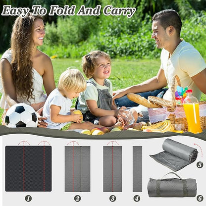 Waterproof Picnic Blanket 80 * 60 in Portable with Carry Strap for Beach Mat or Family Outdoor Camping Party, Park Blanket for Grass Park, Hiking, Travel