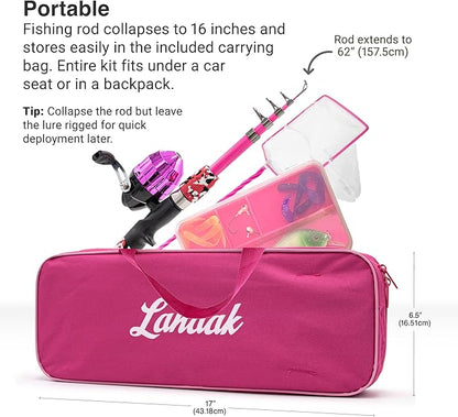 Kids Fishing Pole, Kids Portable Telescopic Fishing Rod Set, Tackle Box and Fishing Net Combo Kit, Kids Fishing Gear for Boys and Girls Age 5-10 and Youth