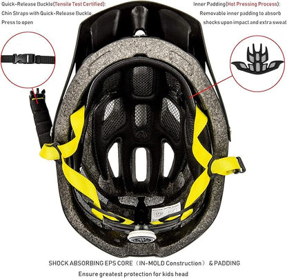 Kids Bike Helmet, SIFVO Kids Helmet 8+ Boys and Girls Bike Helmet with Cool Visor, Bike Helmets for Kids, Youth Bike Helmet Kids Mountain Bike Helmet Lightweight and Sturdy【55-58cm】