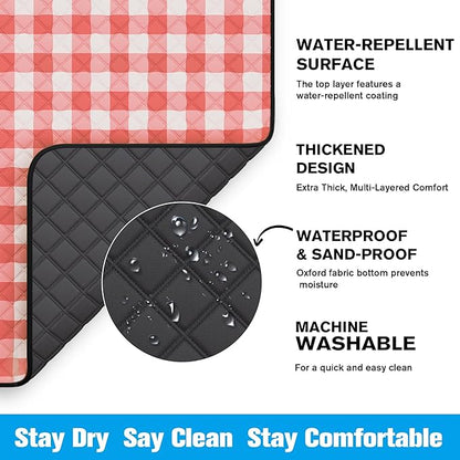 TigeJoy Extra Large Picnic Blanket Waterproof Foldable 80''x100'', Outdoor Picnic Mat Beach Blanket Sandproof for Park, Grass, Travel, Hiking, Camping Essentials, Gingham Picnic Blanket