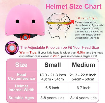 Kids Bike Helmet with DIY Stickers and Knee Pads Elbow Pads Wrist Guard Set for Ages 3-8-14 Toddler Boys Girls Helmet for Roller Skates Cycling Skateboarding Bicycle Scooter