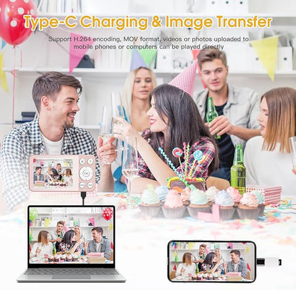 4K Digital Camera for Teens, FHD 64MP Digital Camera for Kids with 64GB SD Card, 18X Digital Zoom Cameras for Photography, Point and Shoot Video Camera for Kids, Pink