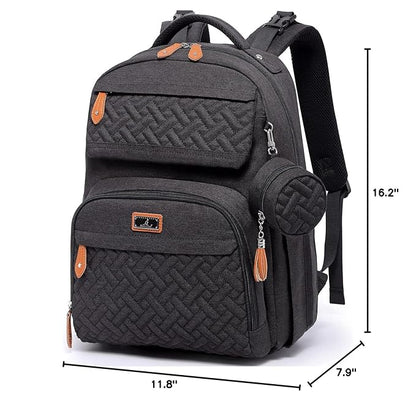 BabbleRoo Diaper Bag Backpack, Travel Backpack with Changing Pad, Pacifier Case & Stroller Straps, Multifunction, Waterproof, Unisex – Black