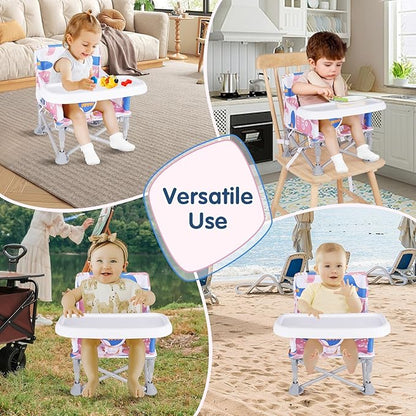 Portable Baby Booster Seat with Tray, Toddler Booster seat for Dining, Camping, Travel, Baby Beach Chair 6 Months to 3 Years Old Indoor Outdoor Use CH2408