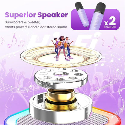 Mini Karaoke Machine for Kids Adults, Kids Toys Karaoke Microphone Singing Speaker, Karaoke Player with 2 Wireless Mic Party, Birthday Gifts for Girls Ages 4, 5, 6, 7, 8, 9, 10, 12+ Years Old(Purple)