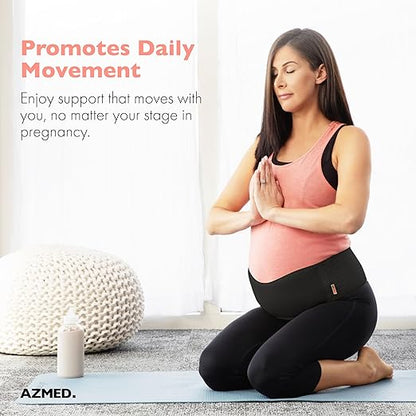 AZMED Maternity Belt Back Support - Adjustable Abdominal Binder for Pregnancy - Belly Band for Pelvic, Waist & Lower Back Comfort - Fits Up to 46 Inches - Black