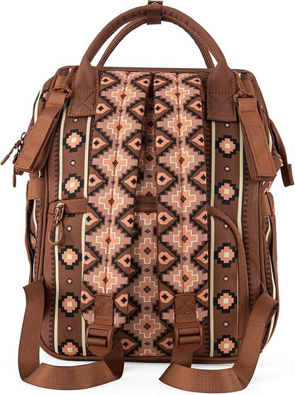 Wrangler Diaper Bag Backpack Aztec Travel Backpack Purses Western Multi-Function Baby Bags for Mom with Waterproof Insulated Pockets