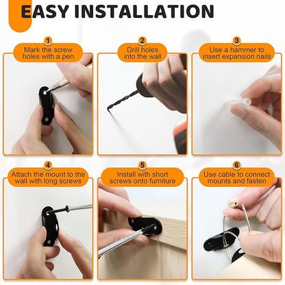 10 Pack Furniture Wall Anchors for Baby Proofing, Anti Tip Furniture Anchors, Secure 400 Pound Furniture, Dresser, Bookcase to Wall Prevent Falling, Earthquake Straps for Child Safety (Black)