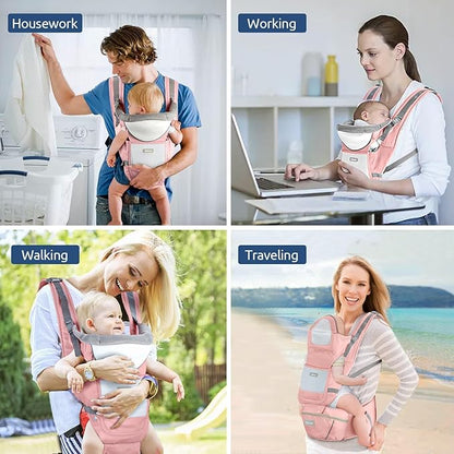 Baby Carrier with Hip Seat, Ergonomic M Position 6in1 Baby Carrier Newborn to Toddler,Head Support and Breathable Mesh Newborn Carrier,Adjustable Baby Holder Carrier for Dad&Mom-Pink