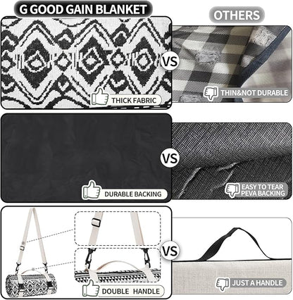 Picnic Blankets Outdoor Extra Large-Waterproof Picnic Blanket with Shoulder Carry Strap | Machine Washable Picnic Mat with Sandproof Backing for Park , Grass, Camping, Hiking, Concerts (Black)