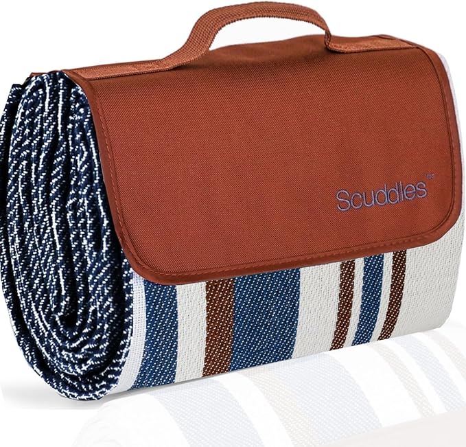scuddles 60" x 60" Extra Large Outdoor Picnic Blanket – Waterproof, Foldable Travel Mat for Beach, Camping, Grass, Lawn, Park, Summers – Dual Layer, Soft Throw Rug Fits 4 Adults