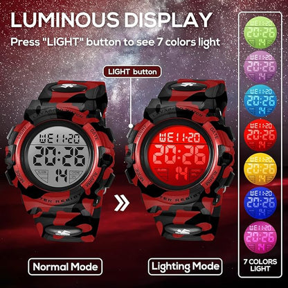 Kids Watch,Boys Watch for 3-15 Year Old Boys,Digital Sport Outdoor Multifunctional Chronograph LED 50 M Waterproof Alarm Calendar Analog Watch for Children with Silicone Band,Kids Gift