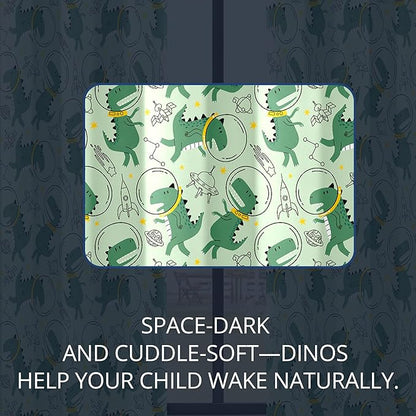 Kids Space Dino Blackout Curtains - 100% Blackout, Thermal Insulated, Noise Reducing, Perfect for Kids Room and Nursery, 2 Panels (Cosmo Dino Green, W52×L63)