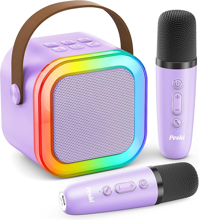 Mini Karaoke Machine for Kids Adults, Kids Toys Karaoke Microphone Singing Speaker, Karaoke Player with 2 Wireless Mic Party, Birthday Gifts for Girls Ages 4, 5, 6, 7, 8, 9, 10, 12+ Years Old(Purple)