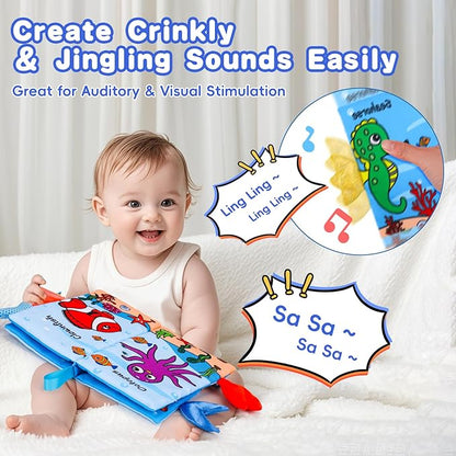 2PCS Baby Books 0-6 Months Tummy Time Infant Toys 0-3 Months High Contrast Baby Sensory Toys 3-6 6-12 Months Newborn Essentials Must Haves Crinkle Touch Feel Busy Soft Books for Babies Shower Gifts