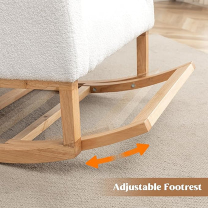 Rocking Chair Nursery, Nursing Rocking Chairs for Mom Nursery, Comfy Wingback Glider Rocking Armchair with Foot Rest and Side Pocket for Nursery Living Room Bedroom, Teddy White