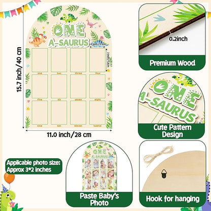 R HORSE My First Year Photo Frame Board, 3D One a Saurus Birthday Decorations Display Wood Board, Dinosaur Themed Baby First Year Picture Frame 12 Months Milestone 1st Birthday Nursery Decor Gift